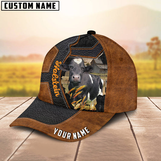 Joycorners Custom Name Holstein Brown Leather Pattern 3D Cap