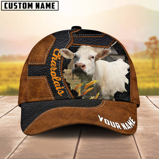 Joycorners Custom Name Charolais Brown Leather Pattern 3D Cap