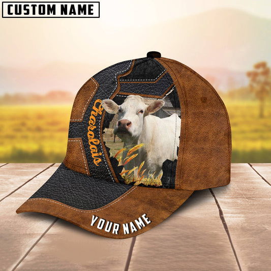 Joycorners Custom Name Charolais Brown Leather Pattern 3D Cap