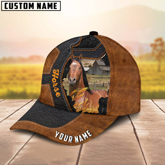 Joycorners Custom Name Horse Brown Leather Pattern 3D Cap