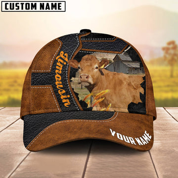 Joycorners Custom Name Limousin Brown Leather Pattern 3D Cap