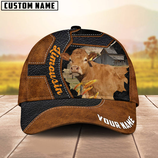 Joycorners Custom Name Limousin Brown Leather Pattern 3D Cap