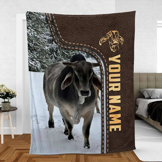 Joycorners Brahman Custom Name Leather Pattern Blanket For Gean 1