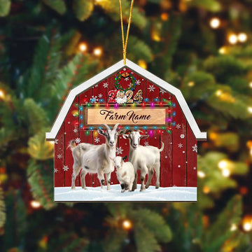 Joycorners Fainting Goats Lovers Christmas Gift Red Barn Custom Shape Acrylic Ornament