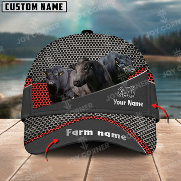 Joycorners American Blue Cattle Customized Name And Farm Name Metal 3D Classic Cap