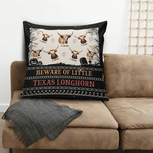 Joycorners Beware Of Little Texas Longhorn Custom Name Happy Halloween Pillow Case