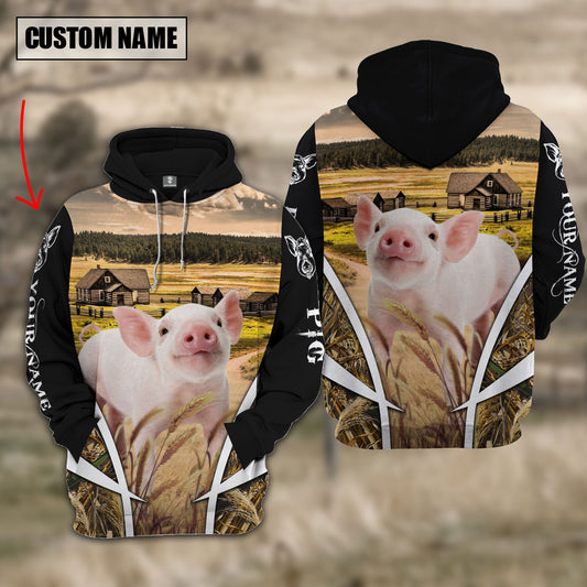 Joycorners Pig Custom Name Meadow Pattern Black Hoodie