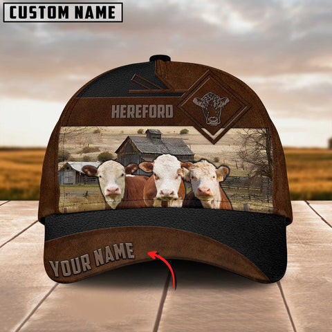 Joycorners Hereford Custom Name Brown Leather Pattern Cap