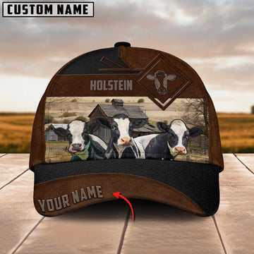 Joycorners Holstein Custom Name Brown Leather Pattern Cap