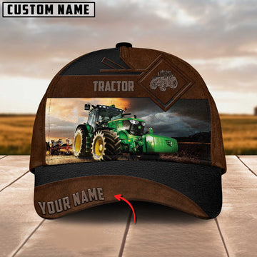 Joycorners Tractor Custom Name Brown Leather Pattern Cap