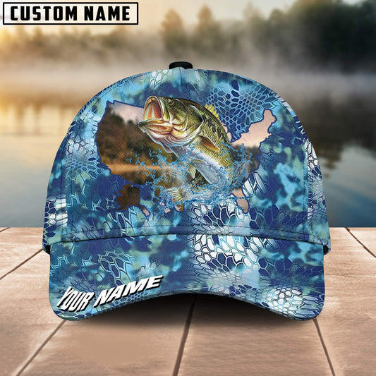 Joycornerss Custom Name Bass Fishing US Flag Fish Skin Pattern 3D Classic Cap