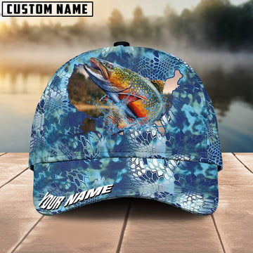 Joycornerss Custom Name Trout Fishing US Map Fish Skin Pattern 3D Classic Cap
