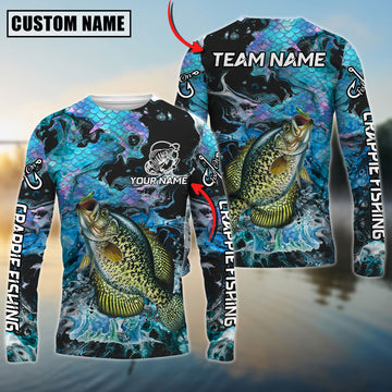 Joycorners Personalized Text Crappie Fishing Blue Fishing SkinPattern 3D Long Sleeve Shirt