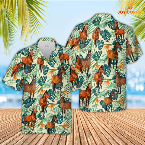 Joy Corners Horse Green Pattern 3D Hawaiian Shirt
