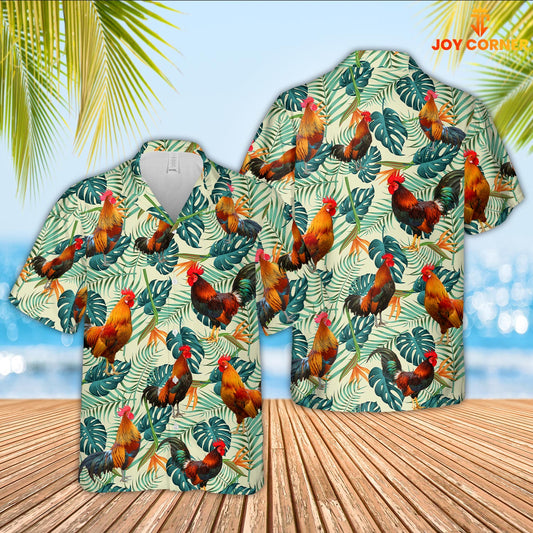 Joy Corners Rooster Green Pattern 3D Hawaiian Shirt