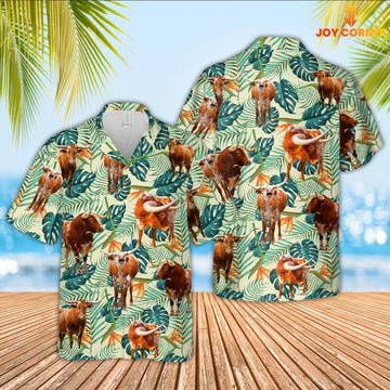 Joy Corners Texas Longhorn Green Pattern 3D Hawaiian Shirt