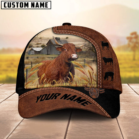 Joycorners Custom Name Salers Cattle Brown Black Leather Pattern Cap