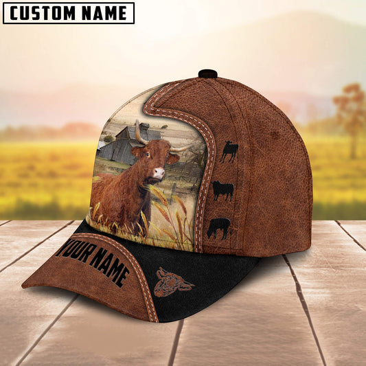 Joycorners Custom Name Salers Cattle Brown Black Leather Pattern Cap