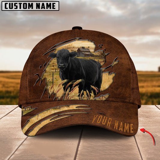 Joycorners Black Angus Brown Leather Pattern Customized Name Cap