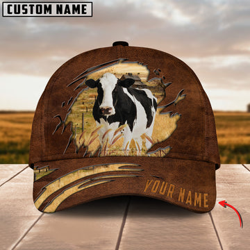 Joycorners Holstein Cattle Brown Leather Pattern Customized Name Cap