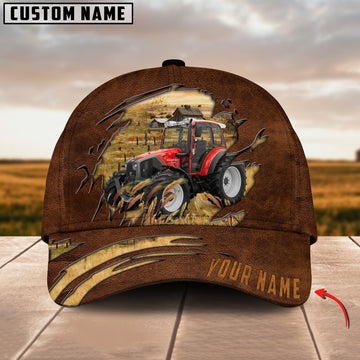 Joycorners Tractor Brown Leather Pattern Customized Name Cap