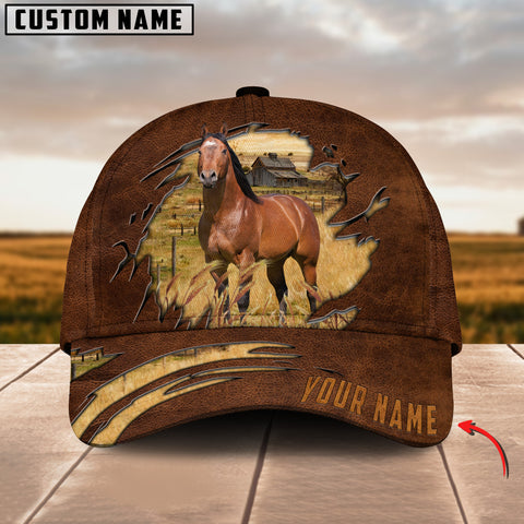 Joycorners Horse Brown Leather Pattern Customized Name Cap