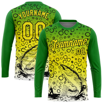 Joycorners Personalized Text Trout Fishing Yellow Green 3D Long Sleeve Shirt