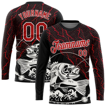 Joycorners Personalized Text Bass Fishing Magma Pattern 3D Long Sleeve Shirt