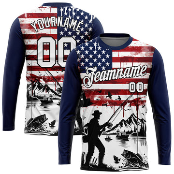 Joycorners Personalized Text US Flag Fishing 3D Long Sleeve Shirt