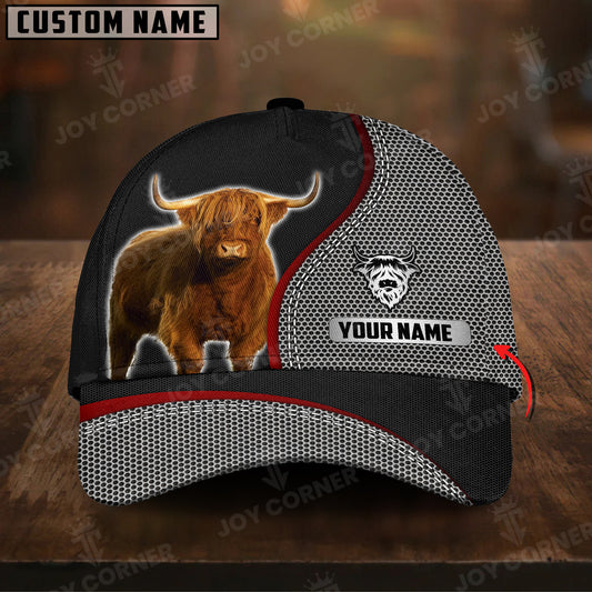 Joycorners Highland Cattle Metal Pattern Customized Name 3D Classic Cap