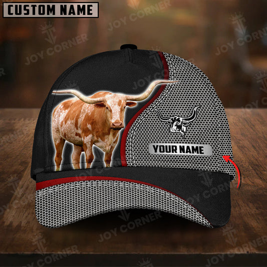 Joycorners Texas Longhorn Metal Pattern Customized Name 3D Classic Cap