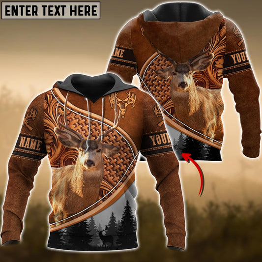 Joycorners Elk Hunting Personalized Name Carving Leather Pattern 3D Hoodie