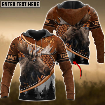 Joycorners Moose Hunting Personalized Name Carving Leather Pattern 3D Hoodie