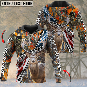 Joycorners Elk Hunting Personalized Name Hunter US Flag 3D Hoodie