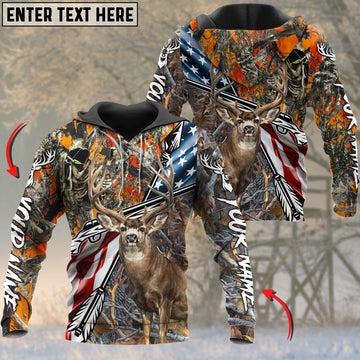 Joycorners Mule Hunting Personalized Name Hunter US Flag 3D Hoodie
