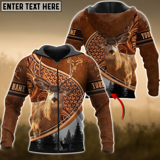 Joycorners Elk Hunting Personalized Name Carving Leather Pattern 3D Hoodie