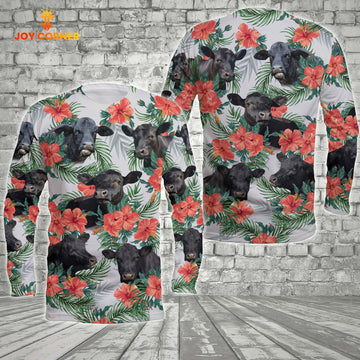 Joycorners Black Angus Hibicus Flower Long Sleeve Shirt