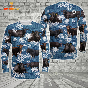Joycorners Black Angus Blue Flower Long Sleeve Shirt