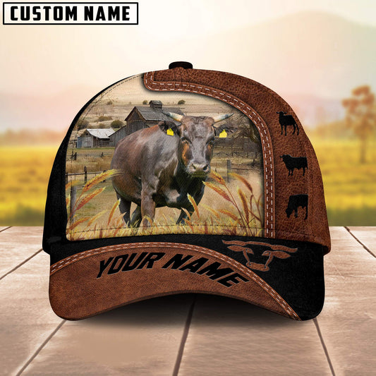 Joycorners Custom Name Wagyu Brown Black Leather Pattern Cap