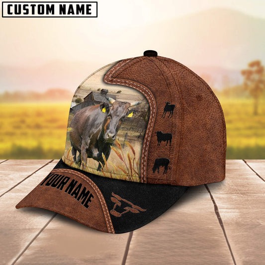 Joycorners Custom Name Wagyu Brown Black Leather Pattern Cap