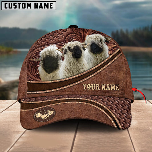 Joycorners Black Face Valais Sheep Personalized Name Brown Carving Leather Pattern 3D Classic Cap