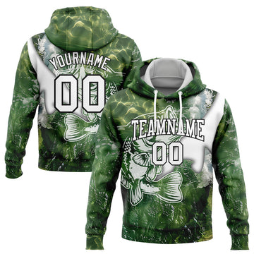 Joycorners Personalized Name Green Wave Bass Fishing US Flag 3D Hoodie