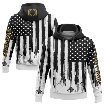 Joycorners Personalized Name Gold Black Fishing US Flag 3D Hoodie
