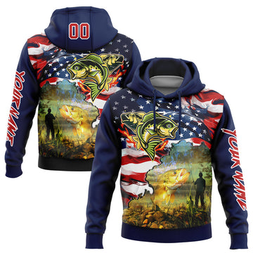 Joycorners Personalized Name US Flag And Smallmouth Bass Fishing US Flag 3D Hoodie