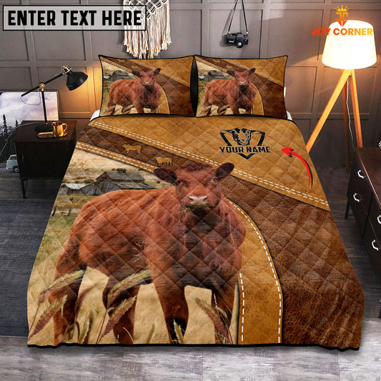 Joycorners Red Angus On Farm Quilt Bedding Set