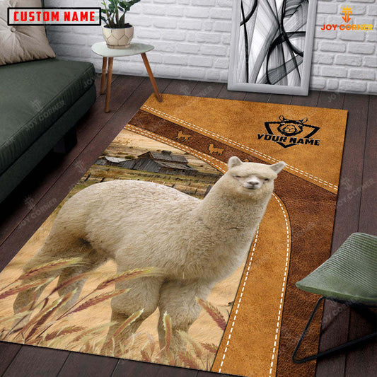 Joycorners Personalized Alpaca In Field Farmhouse Rug