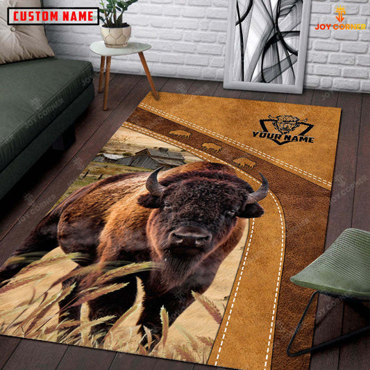 Joycorners Personalized Bison In Field Farmhouse Rug