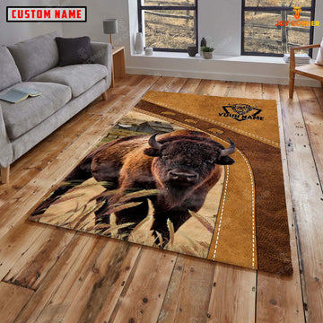 Joycorners Personalized Bison In Field Farmhouse Rug