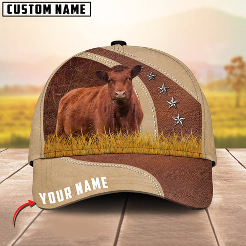 Joycorners Red Angus With Grass Customized Name 3D Classic Cap