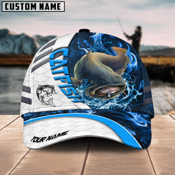 Joycorners Custom Name Catfish Fishing Blue Lava 3D Classic Cap